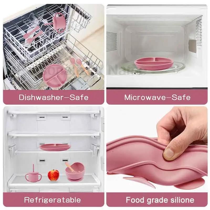 Vaisselle en Silicone pour enfants, ensembles d'alimentation pour bébé, bol à ventouse, assiette à m