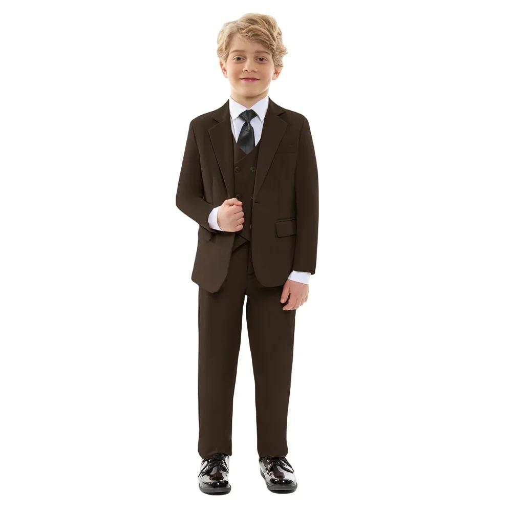 Ensemble de costume formel 4 pièces marron pour enfants, costume de cérémonie pour garçons, blazer c