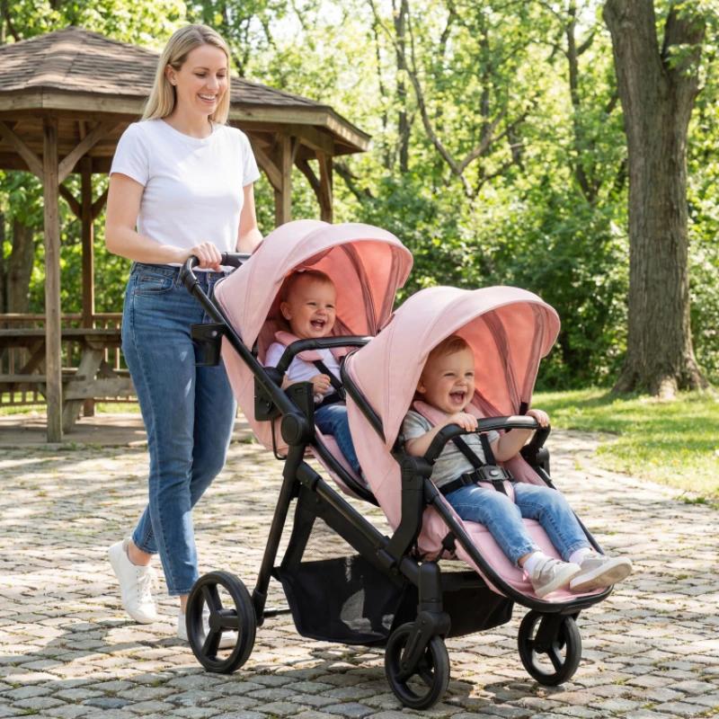 Nouvelle poussette double haute visibilité 2026, poussette portable avec sièges avant et arrière rég