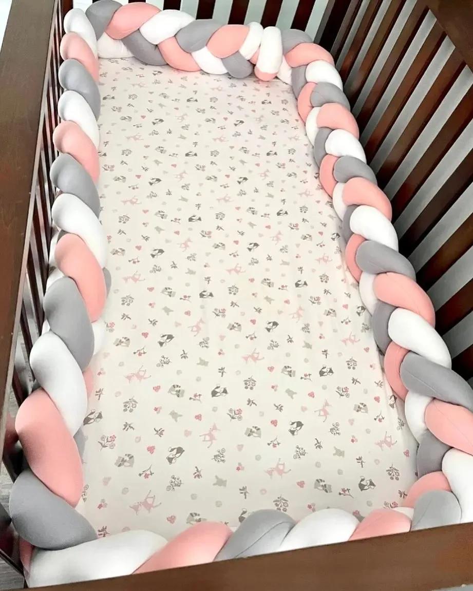 Protecteur de berceau tressé pour bébé : coussin pare-chocs 3 actions, sécurité nouveau-né 1 à 4 mois