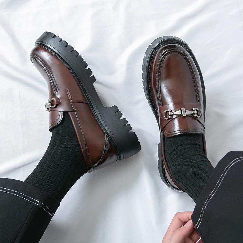 Marque en cuir sans lacet chaussures épaisses mocassins originaux décontractés hommes mode affaires 