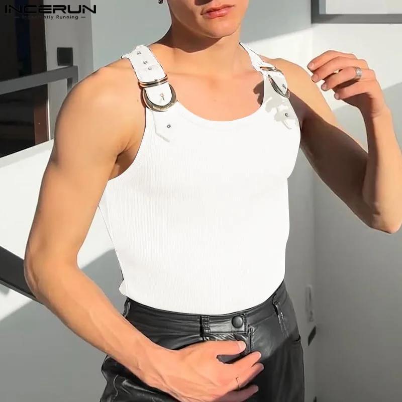 INCERUN hauts Style américain mode nouveaux hommes déconstruction conception boucle en métal maille 