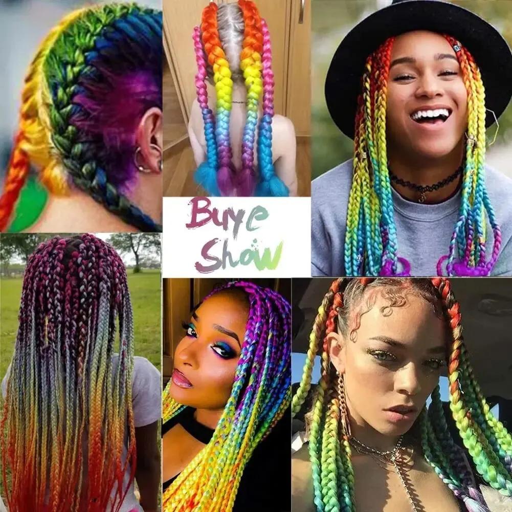 24 pouces Ombre Jumbo tressage cheveux pour Crochet torsion boîte tresses arc-en-ciel coloré haute t