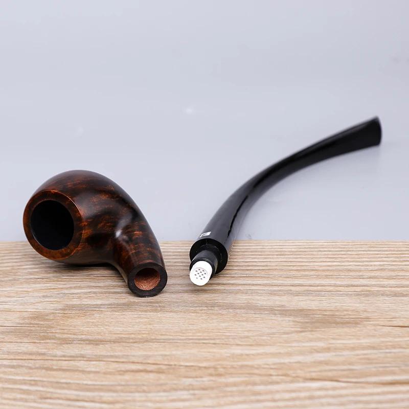 Pipe à tabac en bois de bruyère faite à la main Muxiang, longue tige courbée, embout pour fumer avec