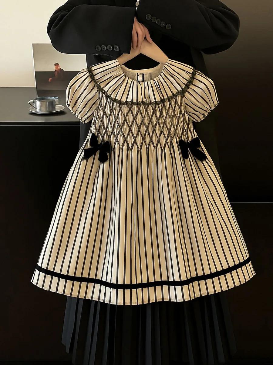 Robe d'été pour filles, nouveau Style, rayée, manches courtes, jupe quotidienne, pur coton, à la mod