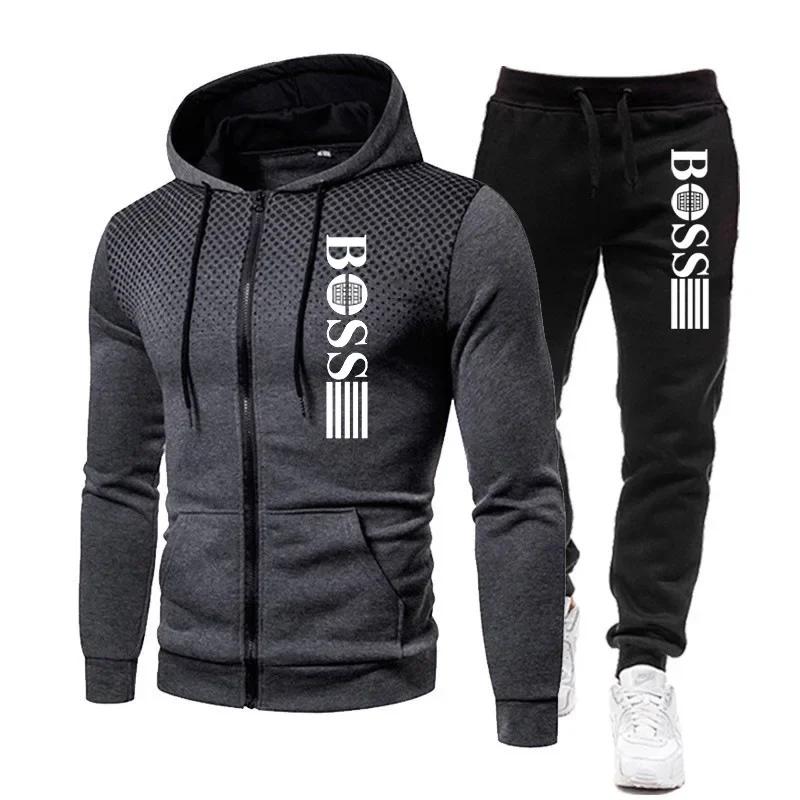 2025 nouveau sweat à capuche zippé pour hommes + ensemble pantalon décontracté pour l'automne et l'h