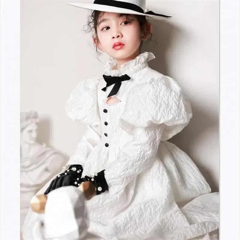 Nouvelle Robe de Princesse Blanche pour Filles 2026, Tenue de Soirée Élégante Rétro pour Piano, Robe