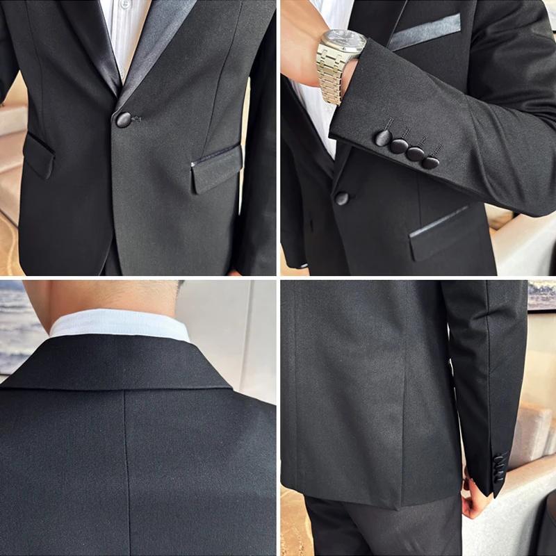 (Veste + gilet + pantalon) haut de gamme marque Boutique mode hommes décontracté affaires noir fumer