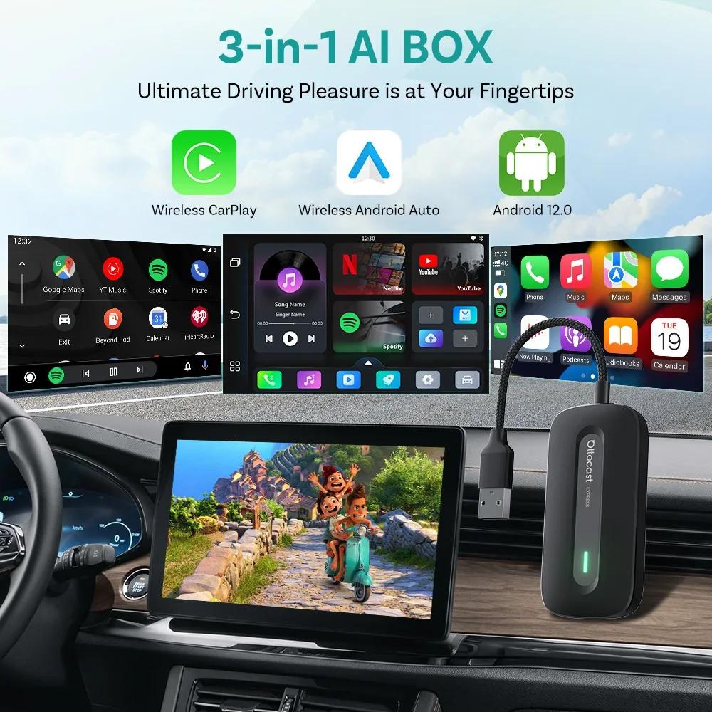 OTTOCAST Play2Video Express sans fil CarPlay sans fil Android Auto adaptateur pour Youtube Netflix l