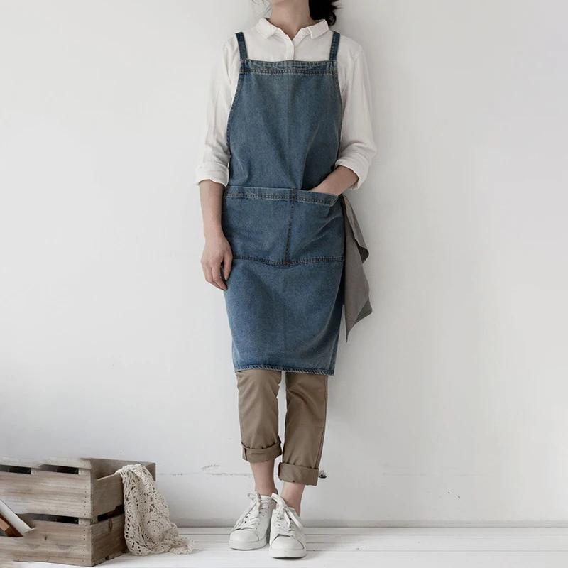 Tablier en Denim coton toile coréenne antisalissure nettoyage à domicile cuisine vêtements de travai