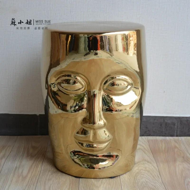 Tabouret créatif en porcelaine avec visage humain, meubles nordiques anciens, banc en céramique à je
