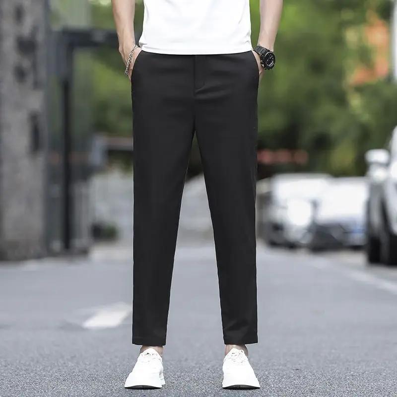 2025 nouveau été cheville longueur pantalon hommes coupe droite mode mince marque vêtements couleur 