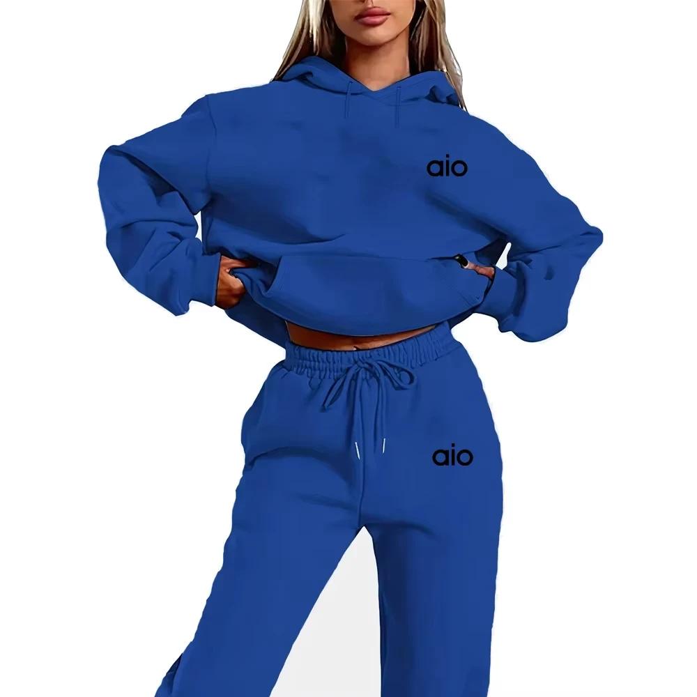 Ai impression haute qualité femmes Monochrome sweat à capuche ensemble décontracté deux pièces ensem