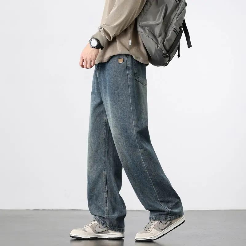Nouveau Jean Droit Vintage pour Homme Printemps-Automne, Pantalon Décontracté de Haute Qualité, Styl