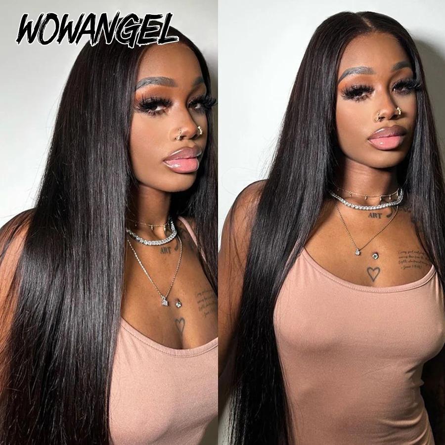 Wow Angel-Perruque Lace Front Wig Sans Colle, Cheveux Naturels Lisses, 13x6 HD, Peau Fondue, 250% de
