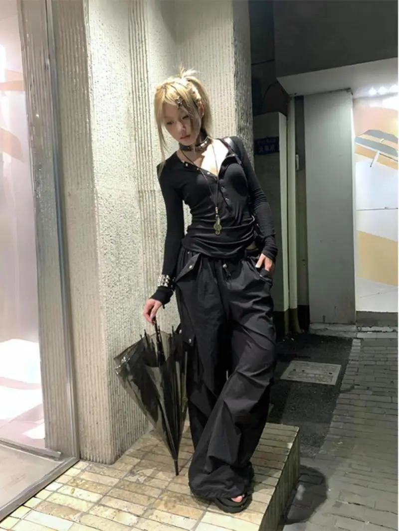Tonngirls Y2k japonais t-shirt femmes dentelle à manches longues imprimé graphique hauts Streetwear 