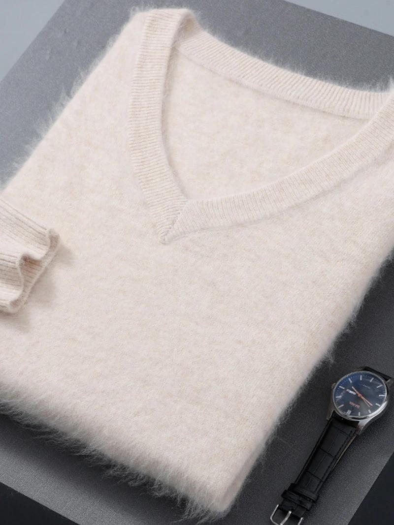 Pull en cachemire 100% cachemire pour hommes, col en v, couleur unie, chaud, manches longues, Joker,