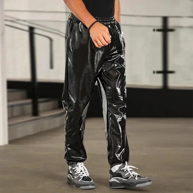 Pantalon lanterne en cuir verni brillant pour hommes, bande élastique adt décontractée, Knickerbocke
