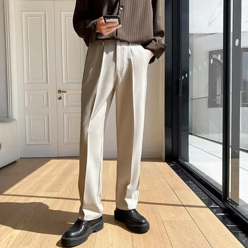2025 nouveaux hommes pantalons droits mode coréenne costume ample pantalon décontracté drapé Baggy b