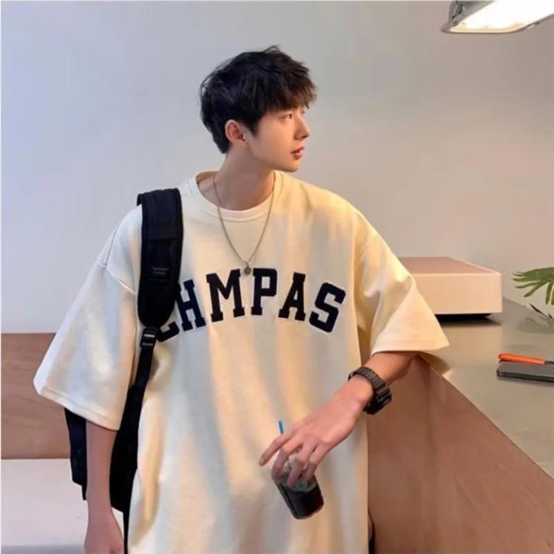 M-8XL hommes surdimensionné mode coréenne ample américain Vintage lettre imprimer à manches courtes 
