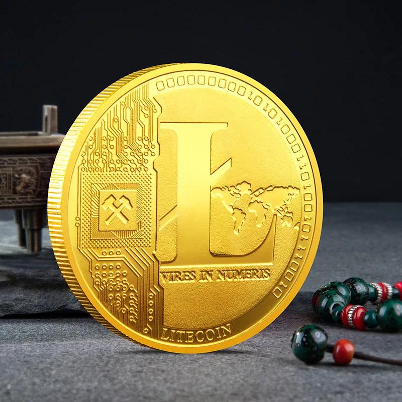 Pièce Litecoin LTC en Métal Plaqué Or et Argent, Crypto Lite, avec Étui en Plastique, Commémorative,