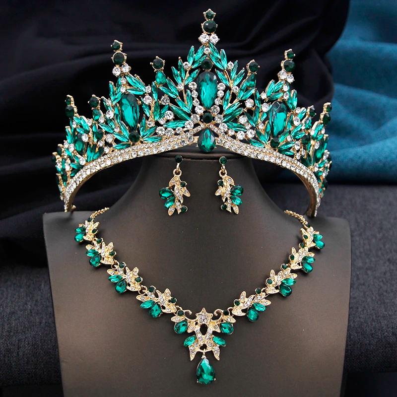 Diadèmes et couronnes avec collier et boucles d'oreilles pour femmes et filles, ensembles de bijoux 