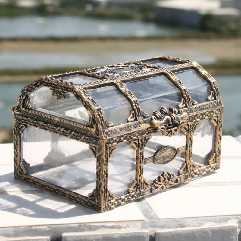 Boîte au trésor Pirate transparente en plastique, boîte à bijoux en cristal, organisateur de rangeme