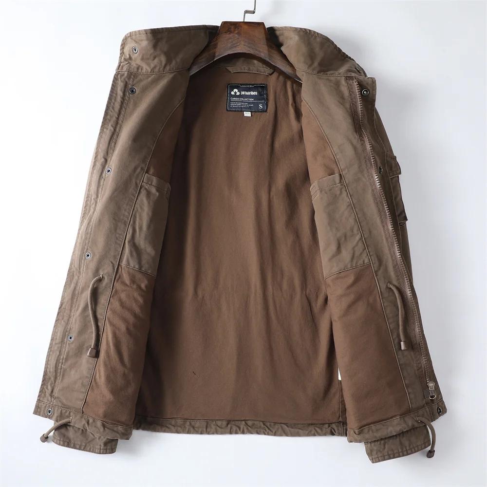 Vestes décontractées de printemps pour hommes, Style rétro américain, en coton épais, multi-poches, 