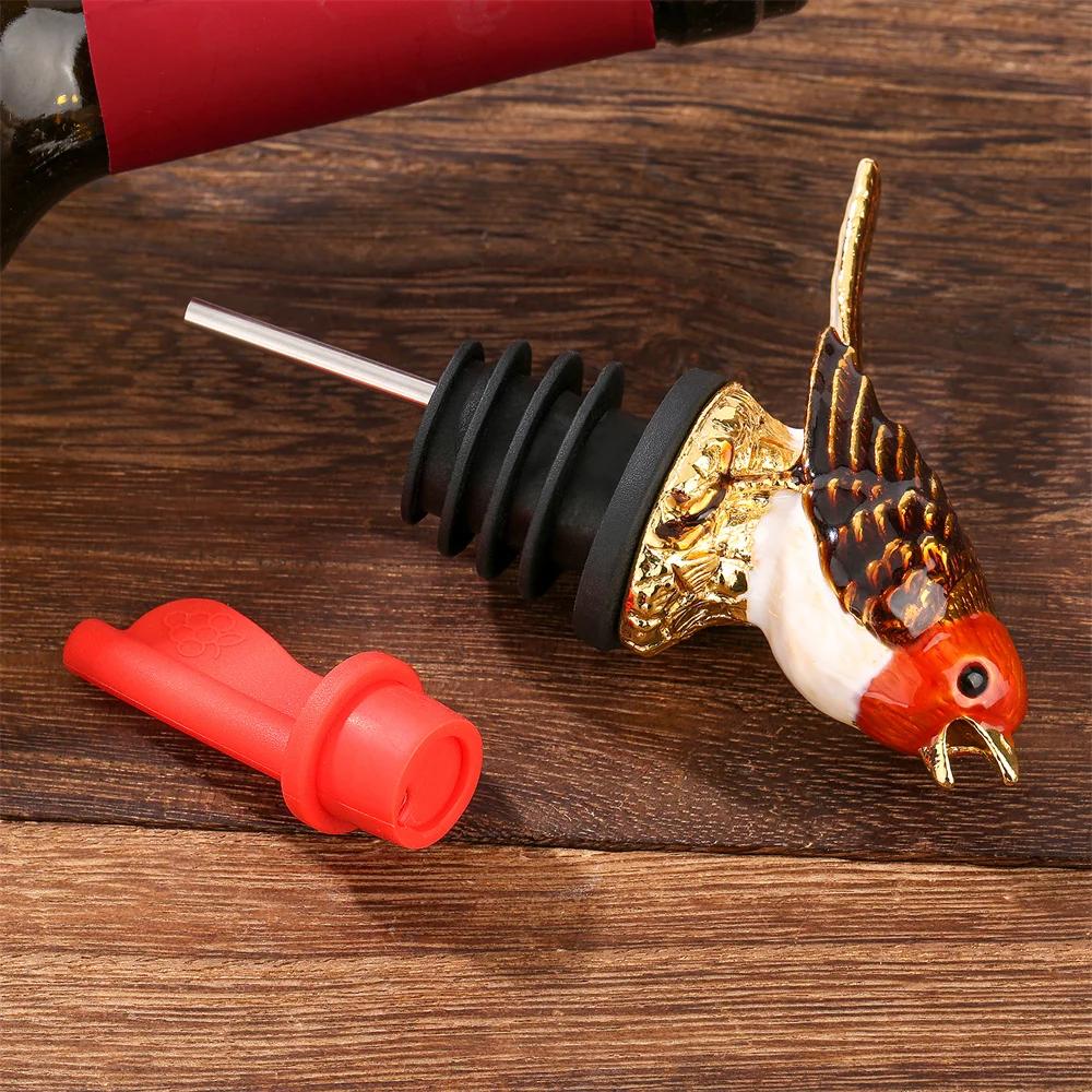 Décor d'oiseau coloré 2 en 1, verseur et bouchon de bouteille de vin, bouchon de bouteille d'animal 