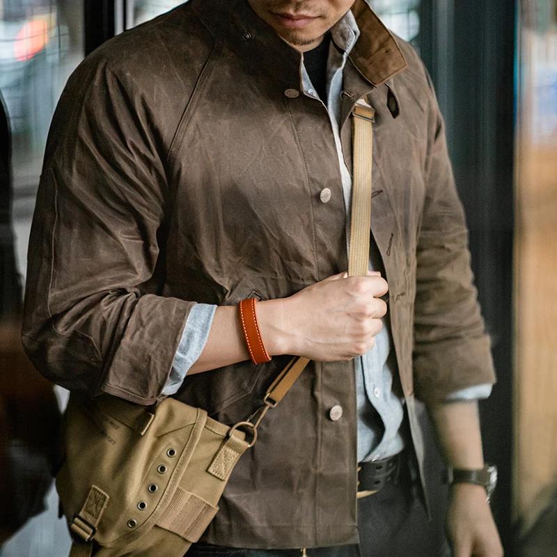 Maden – veste cirée à l'huile Vintage pour hommes, col montant, Version III, toile imperméable, coul