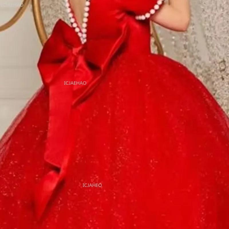 Robe de soirée princesse rouge pour filles, en Tulle bouffant, pour anniversaire, enfants, hôte, vio