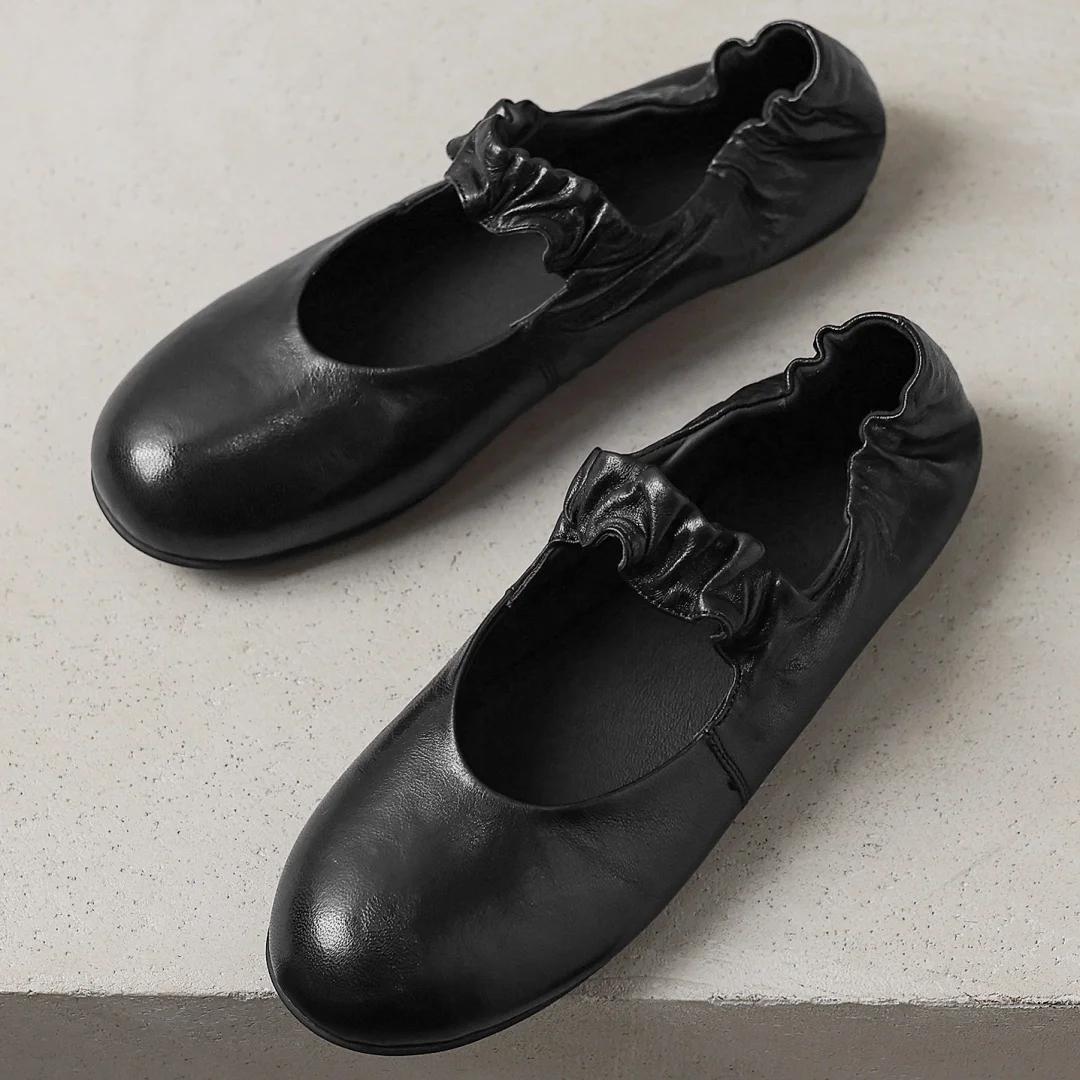 Ballerines à enfiler à bande étroite élastique en peau de mouton pour femmes, bout rond, ballerines 