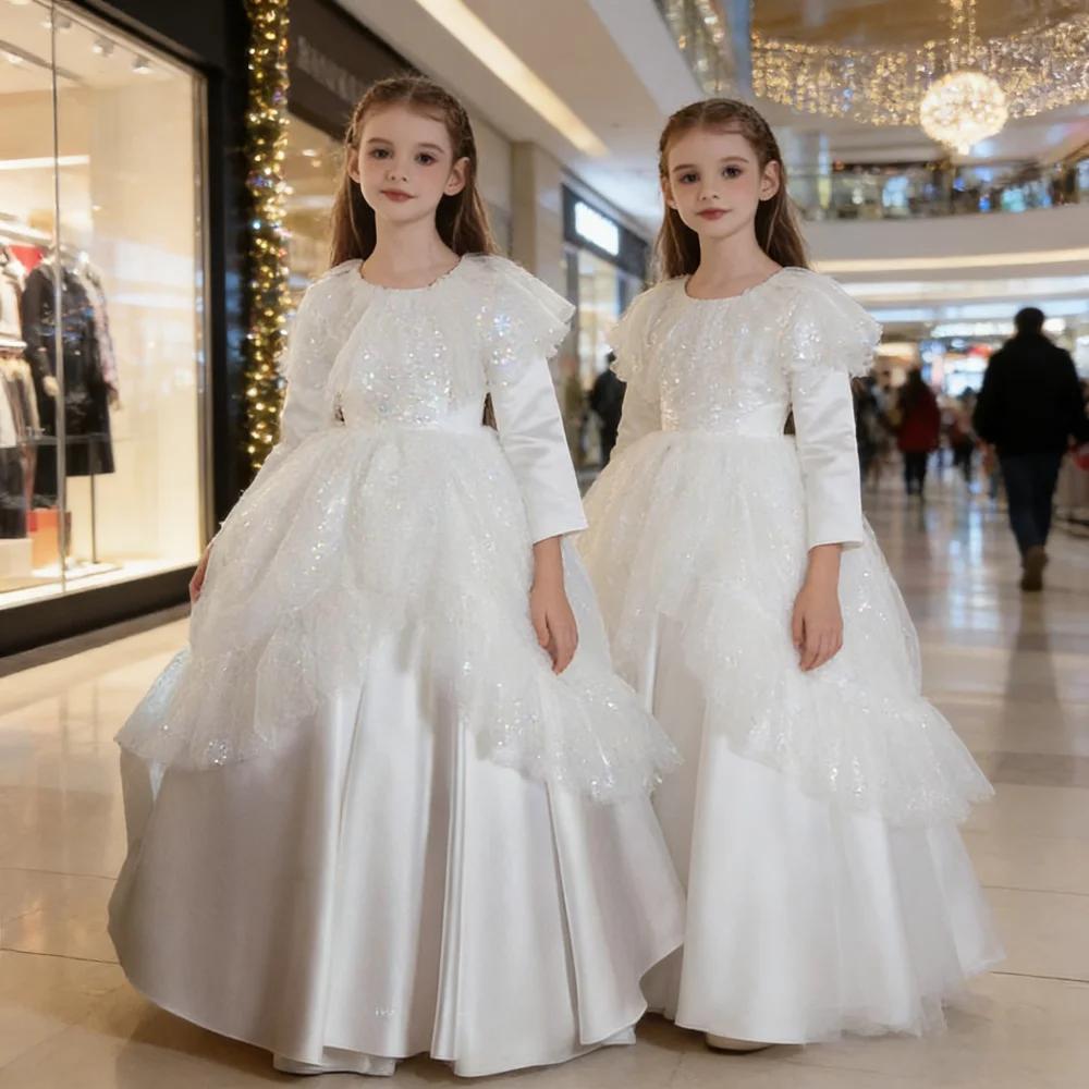 Robe de bal de princesse longue blanche pour filles, idéale pour Halloween, anniversaire, performanc