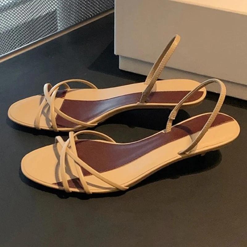 Escarpins à talons chaton à bretelles croisées pour femmes, escarpins en cuir souple à bout ouvert, 
