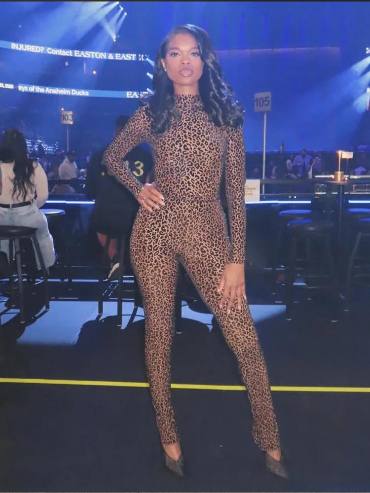 Nibber Voir À Travers Sexy Léopard Maille Combinaison Femmes Sexy Hipster Zip Stretch Minuit Entraîn