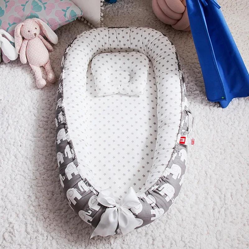 Lit nid pour bébé 85x50cm, avec oreiller, berceau Portable, lit de voyage, berceau en coton pour nou