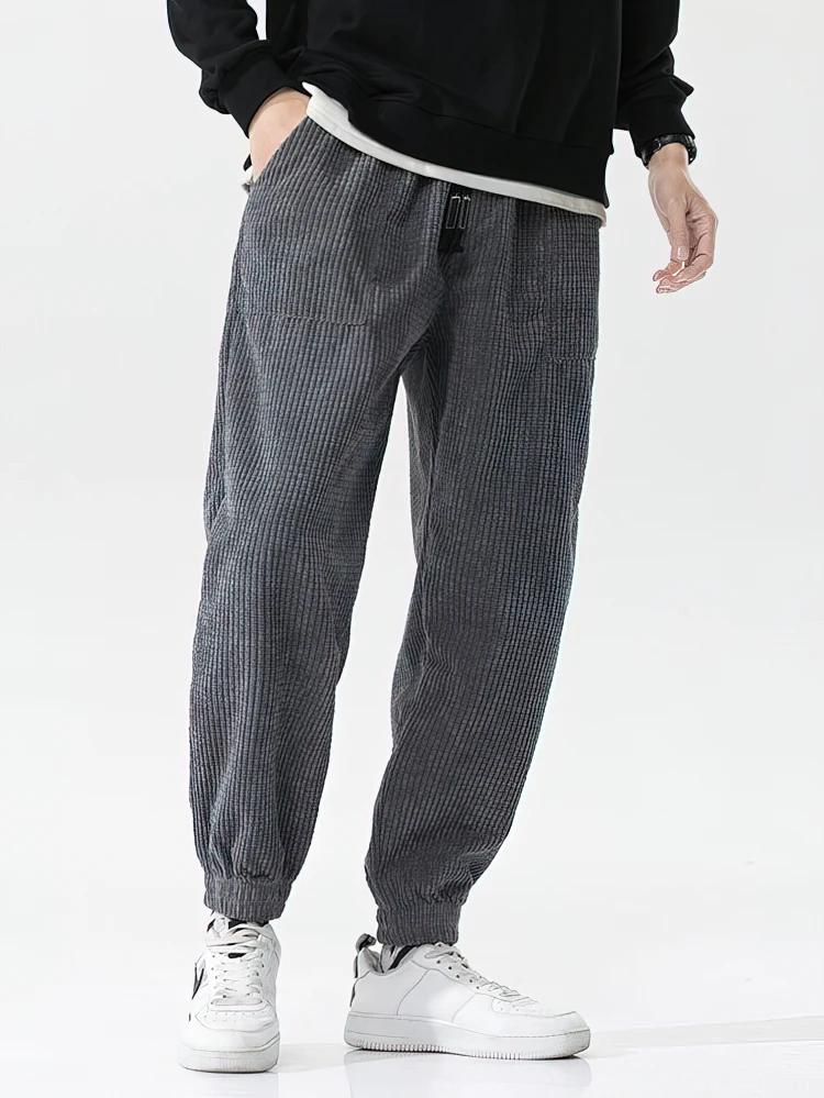 Automne hiver chaud moto survêtement velours côtelé pantalon hommes Tech polaire pantalons de survêt