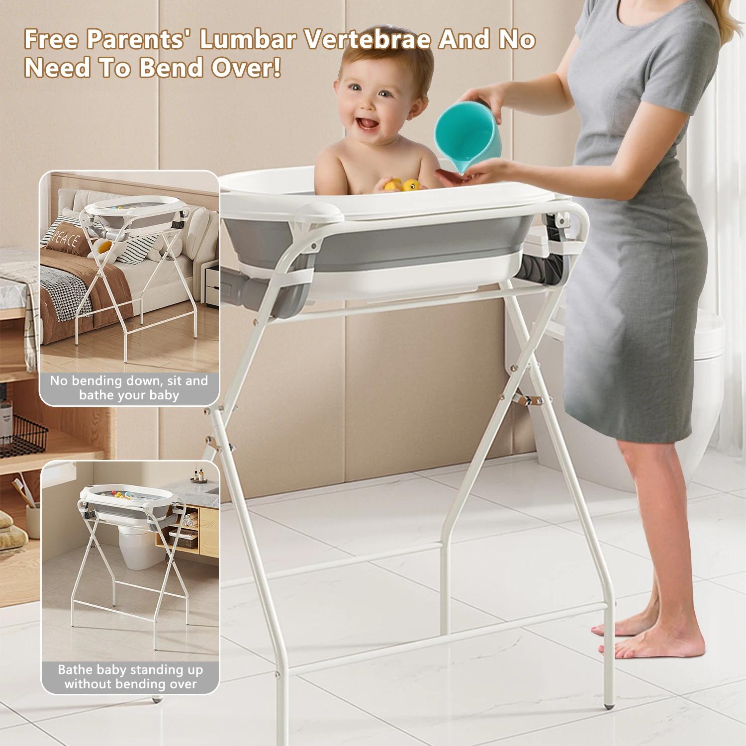 Baignoire bébé 3 en 1 pliable avec support et thermomètre - bain sécurisé du nouveau-né au tout-petit