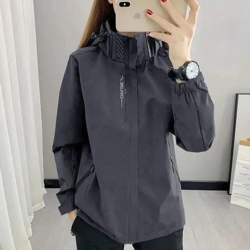 Veste d'extérieur pour femmes, coupe-vent imperméable à capuche, fermeture éclair, randonnée, escala