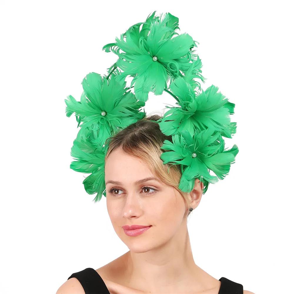 Coiffure de fleur de plumes, cheval Vintage exagéré, petit chapeau haut-de-forme, cerceau de cheveux