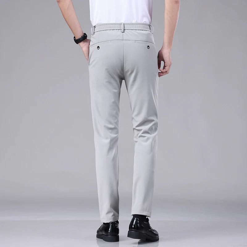 Pantalon décontracté élastique Ultra-fin pour hommes, séchage rapide, soie glacée, Slim, droit, Busi