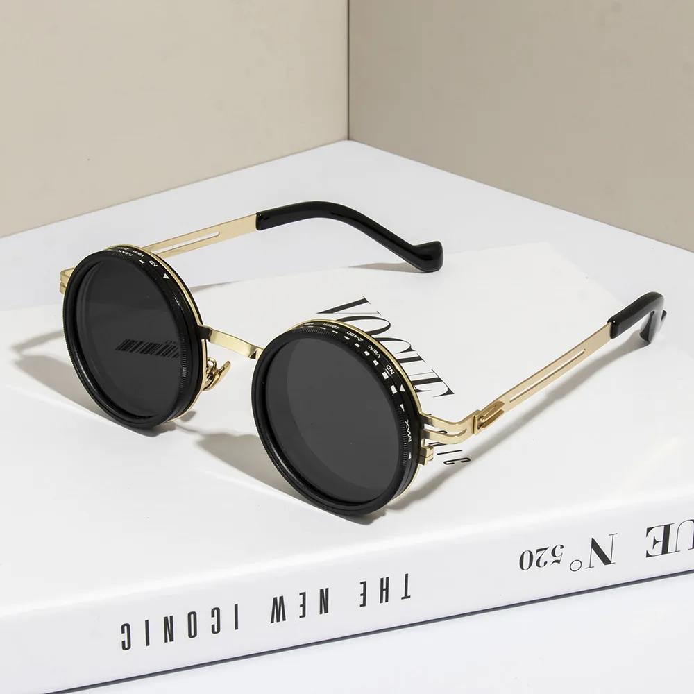 Lunettes de soleil polarisées ND9 à gradation réglable pour hommes et femmes, rondes, rétro Punk, po