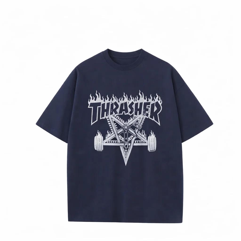 T-shirt à manches courtes pour hommes Thrasher Flame, coupe décontractée, vêtements de sport d'été, 
