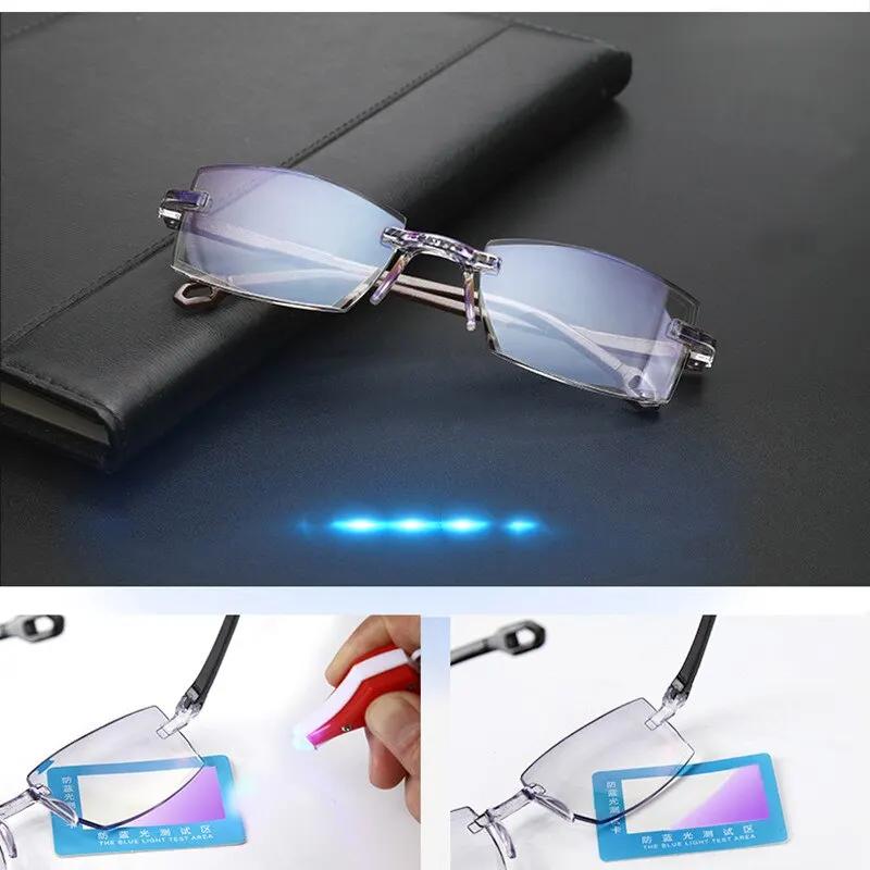 Lunettes de lecture sans monture pour hommes et femmes, anti-lumière bleue, bifocales, grossissement