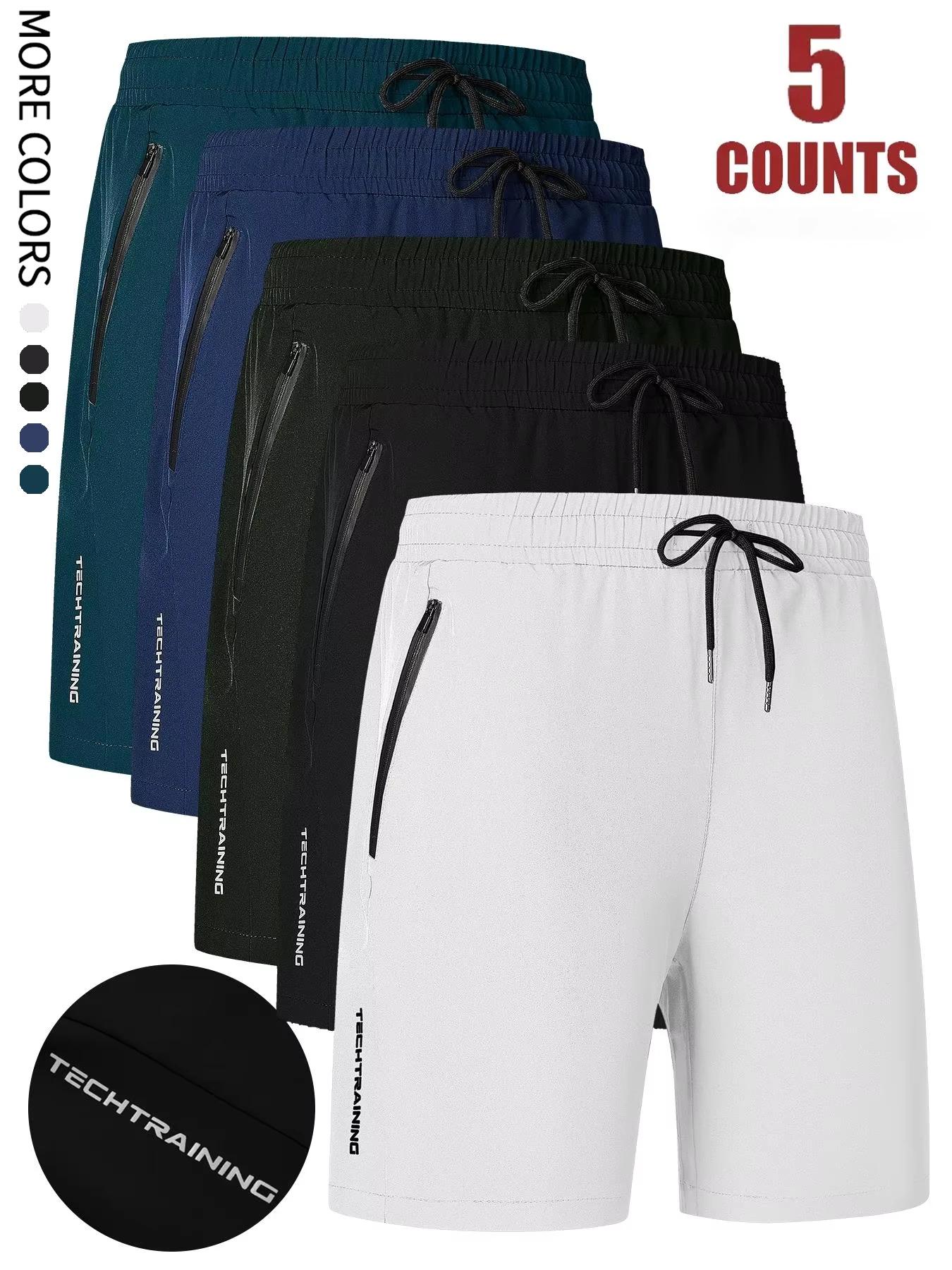 Short cinq pièces pour hommes, sport, fitness, natation, avec poches zippées, séchage rapide, décont