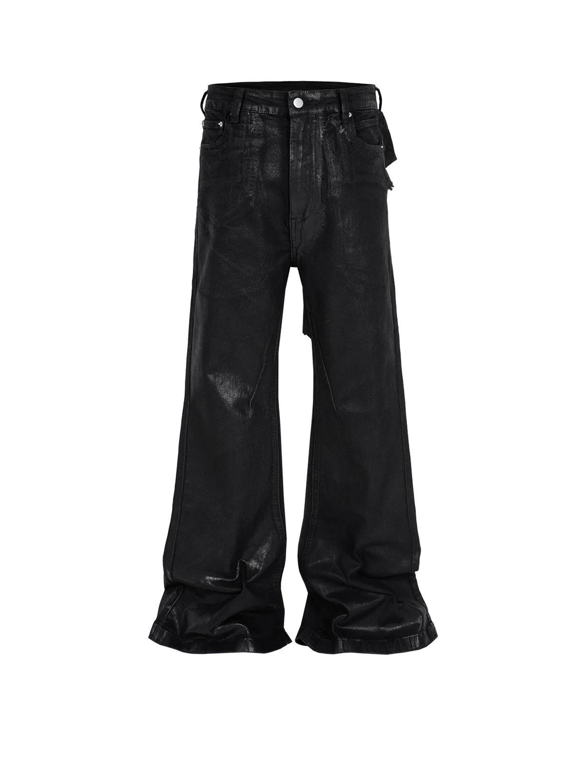 MIJKO jean extensible en cuir ciré noir pour hommes femmes pantalon évasé Baggy pantalon en Denim dr
