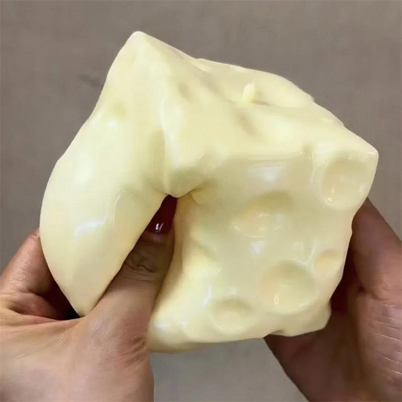 Balle anti-stress géante en forme de cube de fromage, jouet sensoriel ASMR non rebondissant, cadeau 