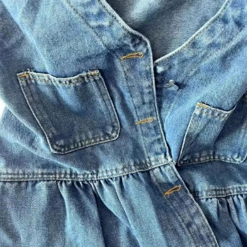 Robe d'été sans manches à bretelles pour femme, style coréen, en jean, coupe ample, mini-robe trapèz