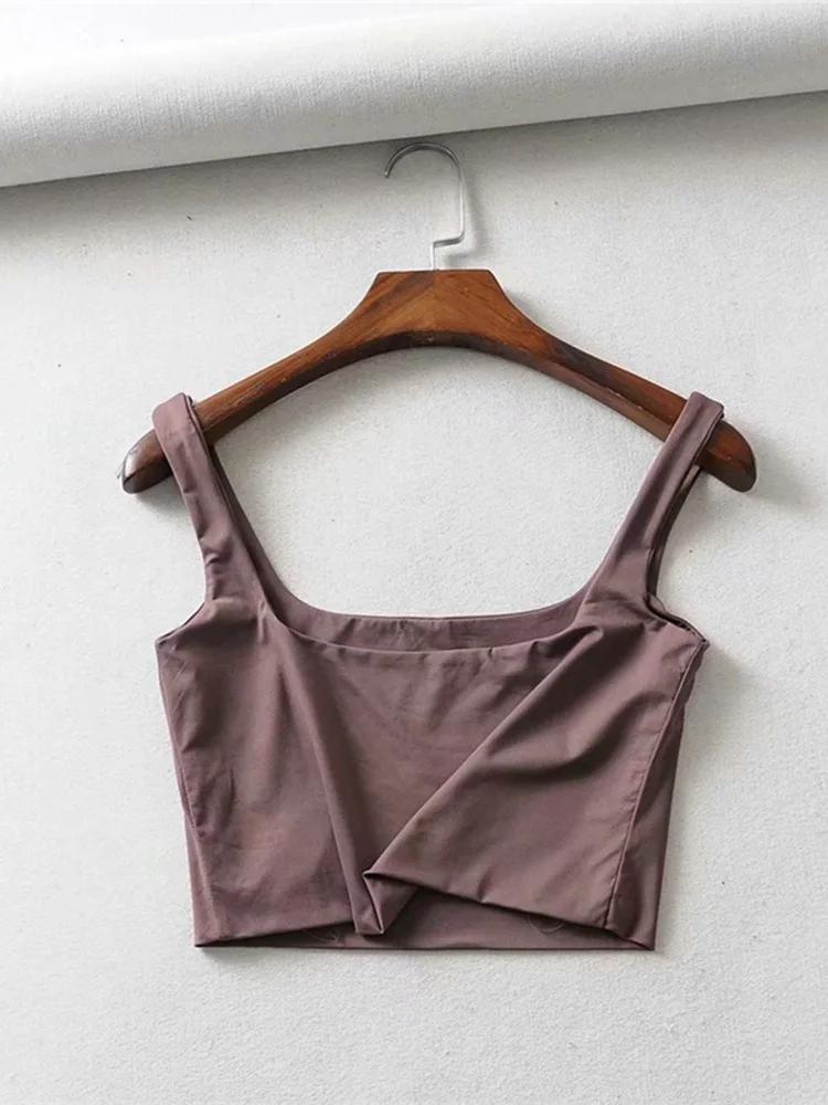 Offre spéciale été femmes Sexy hauts sans manche mode court col carré débardeurs 4 couleurs