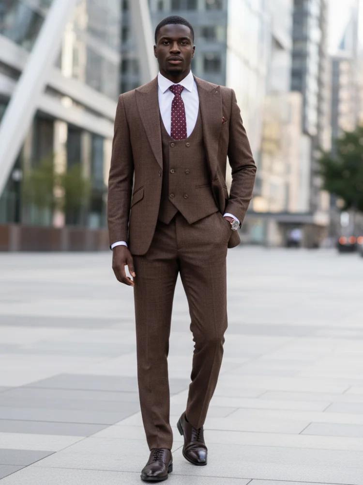 ST Cassy haute qualité hommes costume marron 3 pièces ensemble coupe ajustée mâle marié mariage Blaz